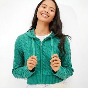 American Eagle AE Cropped Cable Knit Zip-Up Sweater